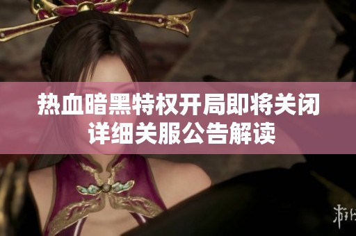 热血暗黑特权开局即将关闭 详细关服公告解读