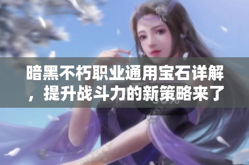 暗黑不朽职业通用宝石详解，提升战斗力的新策略来了！
